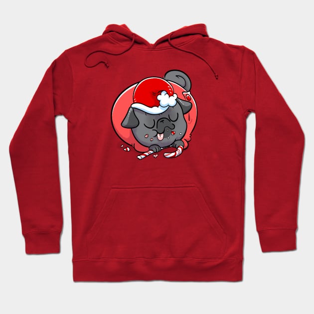 Black Pug Elf - Candy Cane Hoodie by Inkpug